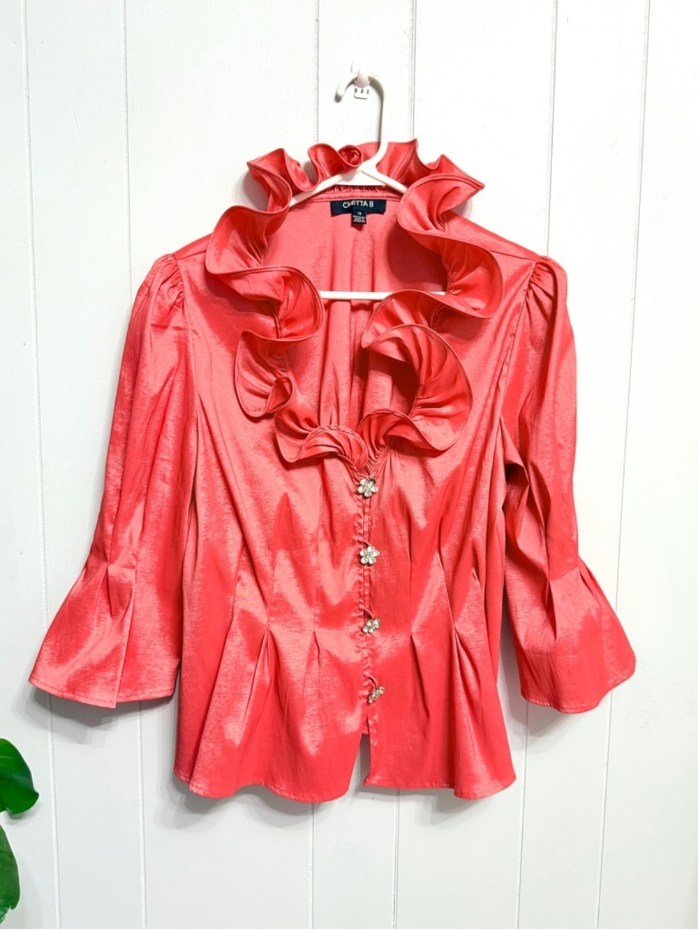 Chetta B Orange Satin Button-Front Blouse ( Stretch comfy)